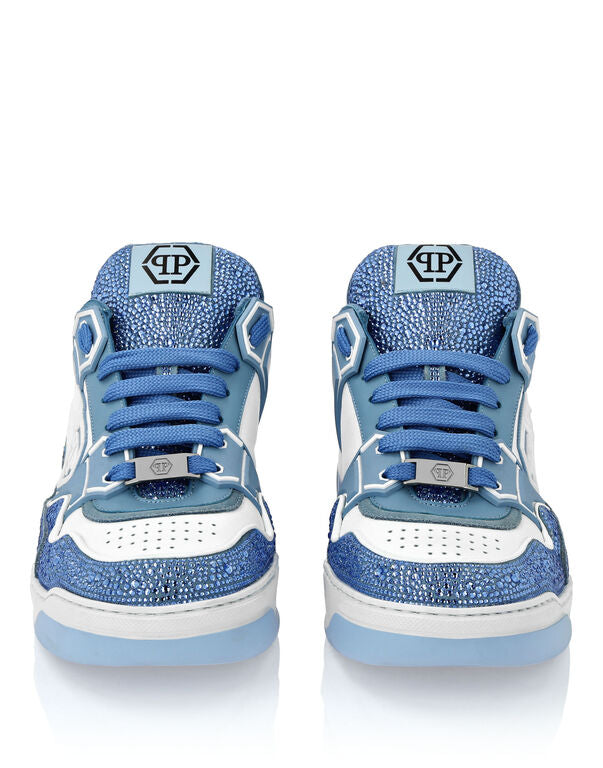 Philipp Plein Leather Low-Top Sneakers Moon Walker white / light blue