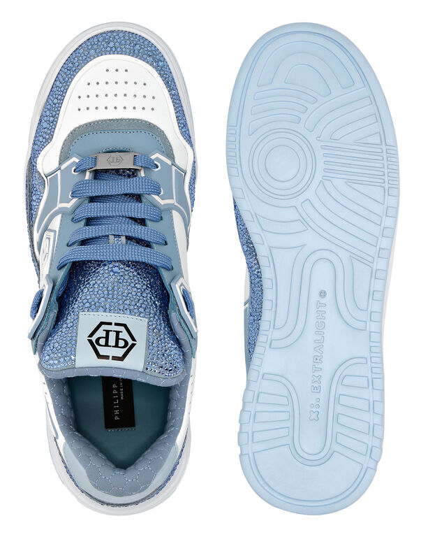Philipp Plein Leather Low-Top Sneakers Moon Walker white / light blue