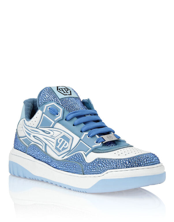Philipp Plein Leather Low-Top Sneakers Moon Walker white / light blue
