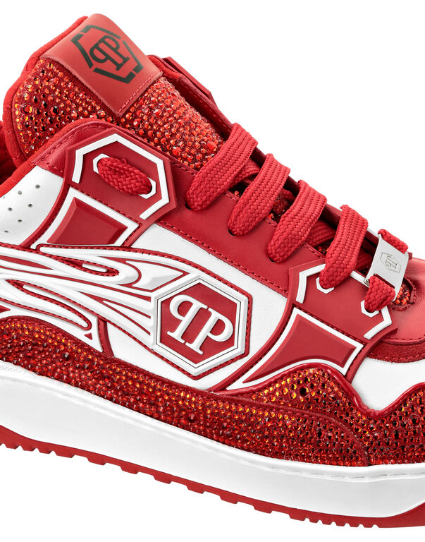 Philipp Plein Leather Low-Top Sneakers Moon Walker White / Red