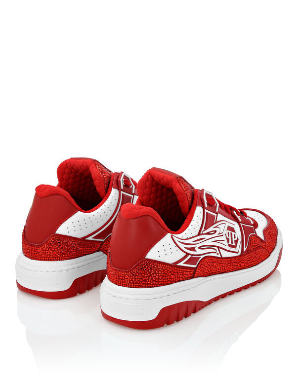 Philipp Plein Leather Low-Top Sneakers Moon Walker White / Red