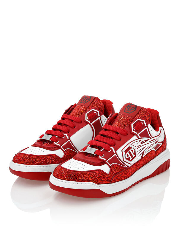 Philipp Plein Leather Low-Top Sneakers Moon Walker White / Red