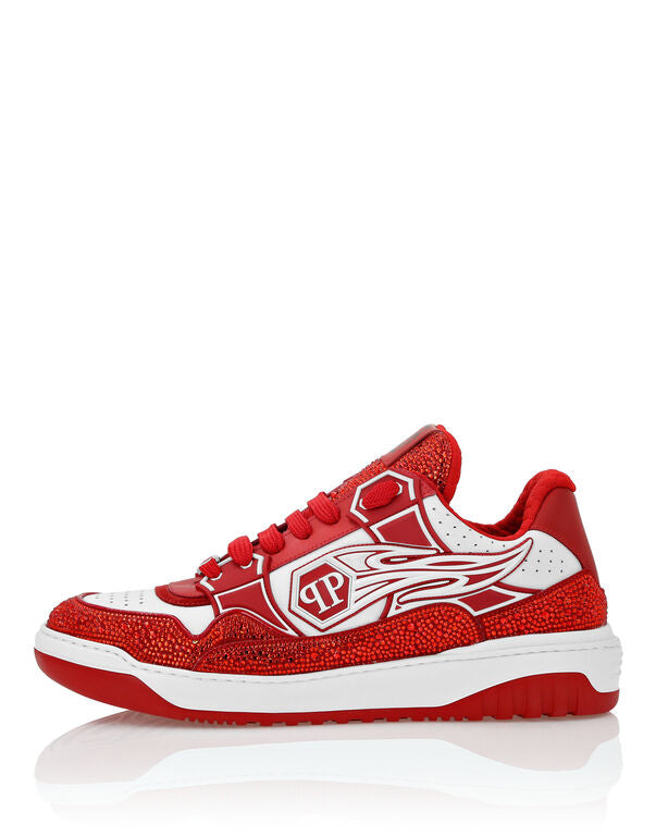 Philipp Plein Leather Low-Top Sneakers Moon Walker White / Red