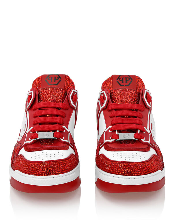 Philipp Plein Leather Low-Top Sneakers Moon Walker White / Red