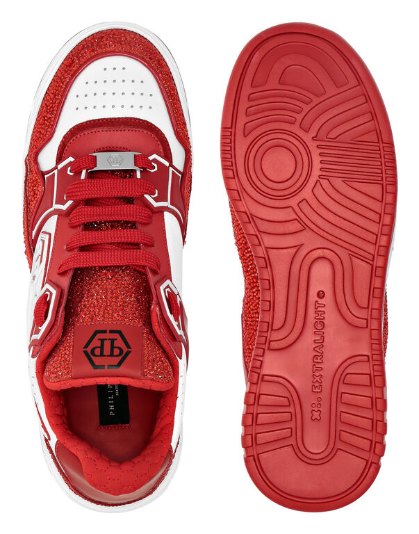 Philipp Plein Leather Low-Top Sneakers Moon Walker White / Red