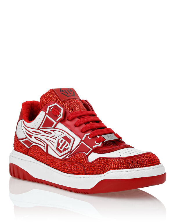 Philipp Plein Leather Low-Top Sneakers Moon Walker White / Red