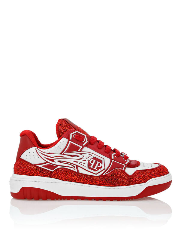 Philipp Plein Leather Low-Top Sneakers Moon Walker White / Red
