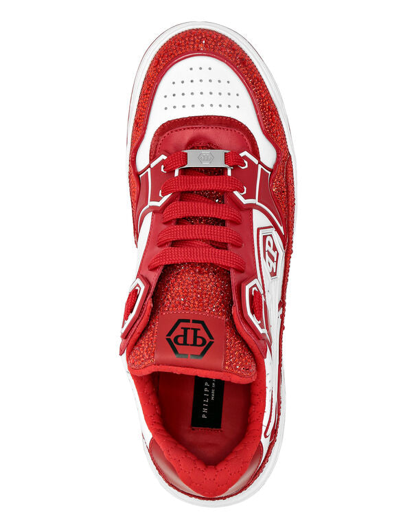 Philipp Plein Leather Low-Top Sneakers Moon Walker White / Red
