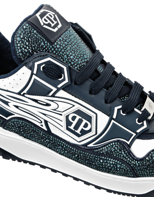 Philipp Plein Leather Low-Top Sneakers Moon Walker White / Dark Blue