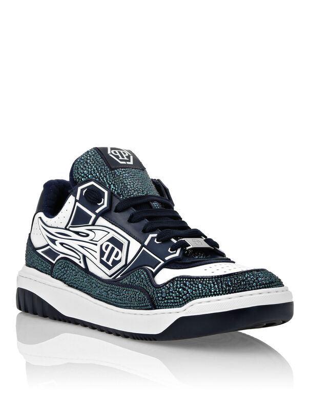 Philipp Plein Leather Low-Top Sneakers Moon Walker White / Dark Blue