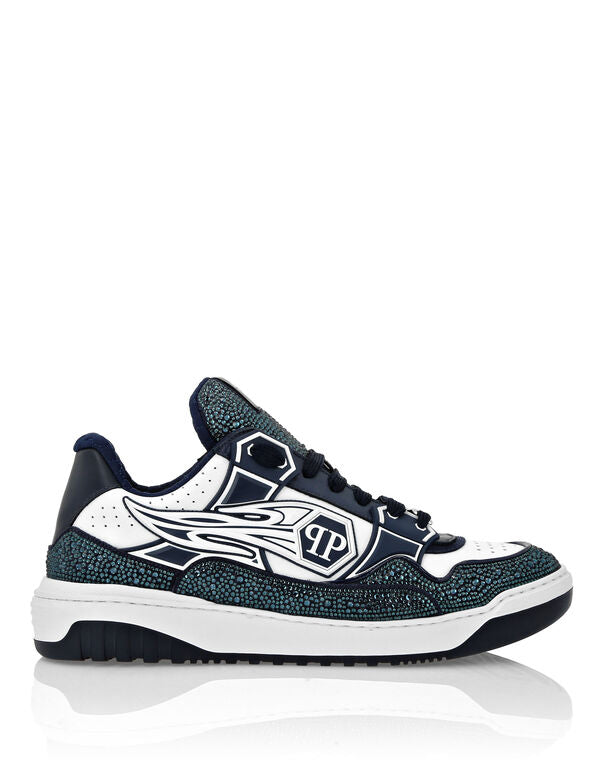 Philipp Plein Leather Low-Top Sneakers Moon Walker White / Dark Blue