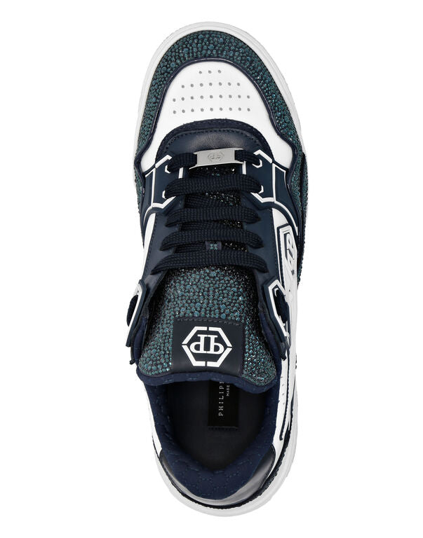 Philipp Plein Leather Low-Top Sneakers Moon Walker White / Dark Blue
