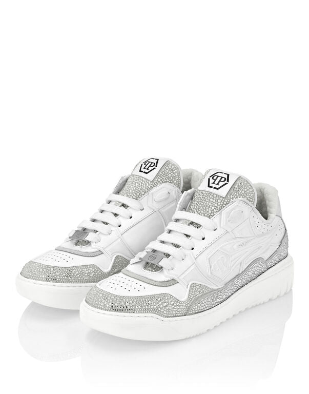 Philipp Plein Leather Low-Top Sneakers Moon Walker White