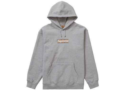 Supreme Burberry Box Logo Hooded Sweatshirt Heather Gray