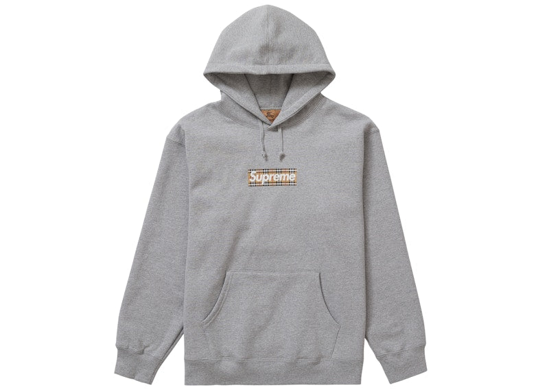 Supreme Burberry Box Logo Hooded Sweatshirt Heather Grey