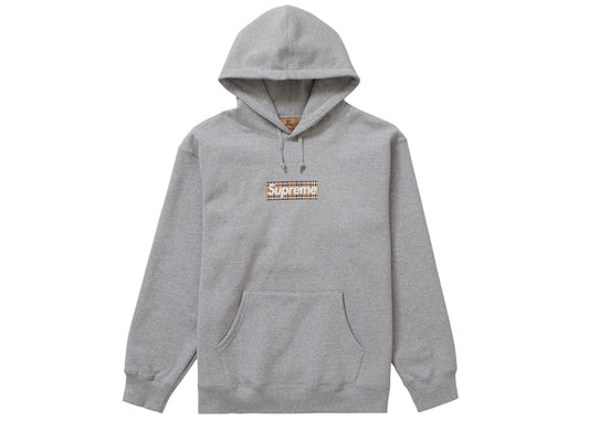 Supreme Burberry Box Logo Hooded Sweatshirt Heather Grey