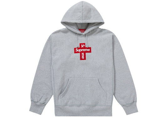 Supreme Cross Box Logo Hooded Sweatshirt Heather Grey