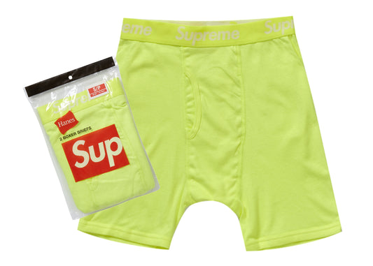 Supreme Hanes Boxer Briefs (2 Pack) Fluorescent Yellow 