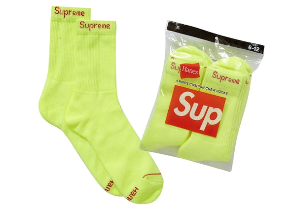 Supreme Hanes Crew Socks (4 Pack) Flourescent Yellow