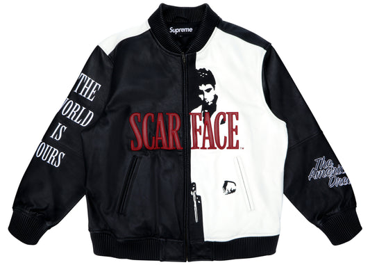 Supreme Scarface Embroidered Leather Jacket Black 