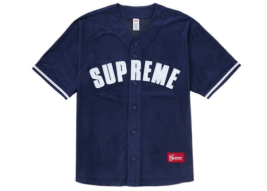 Supreme Ultrasuede Mesh Baseball Jersey Navy