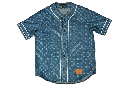 Maillot de baseball en denim jacquard Supreme x Louis Vuitton Bleu