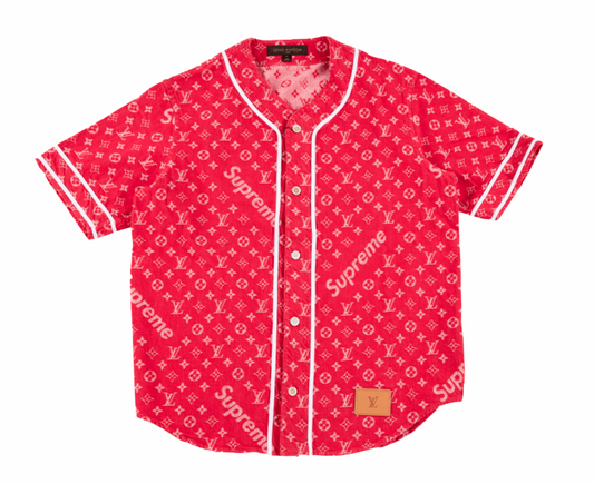 Maillot de baseball en denim jacquard Supreme x Louis Vuitton Rouge