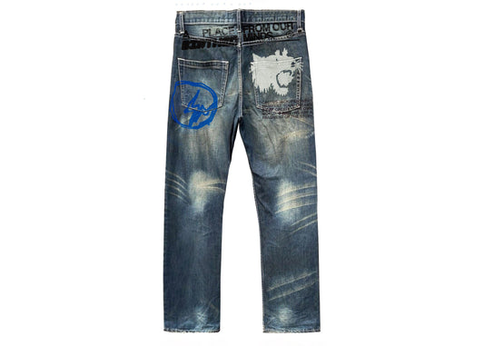 Travis Scott Cactus Jack pour Fragment From Our Minds Pantalon en jean bleu délavé 