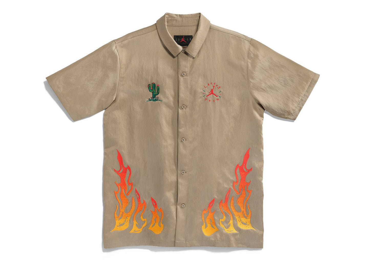 Travis Scott Cactus Jack x Jordan Button Down Shirt Khaki/University Red