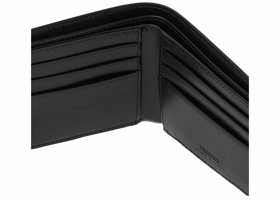 Versace La Greca Wallet (6 Card Slots) Black/Grey/Green 