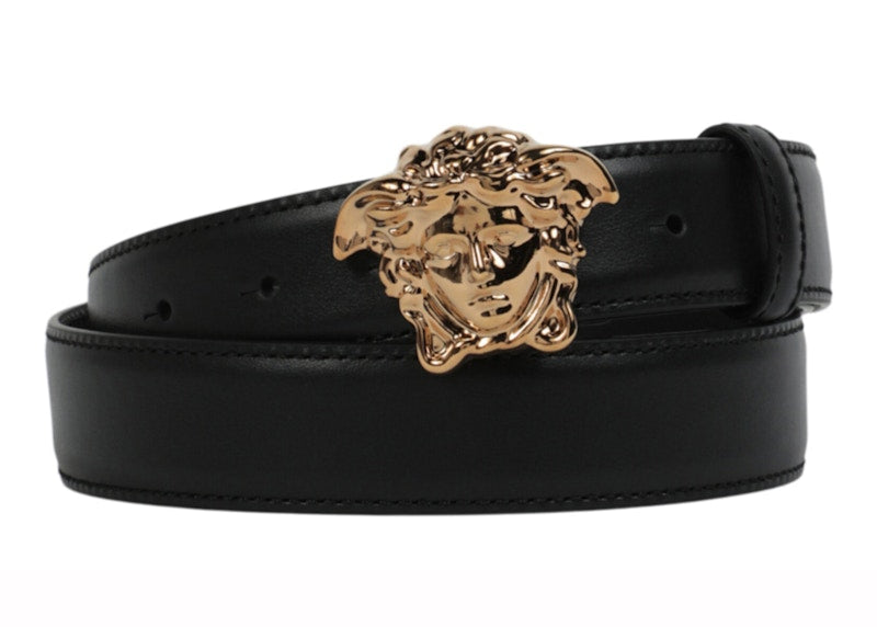 Versace La Medusa Buckle Leather Belt Black/Gold