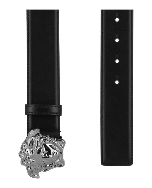 Versace La Medusa Leather Belt Black/Ruthenium