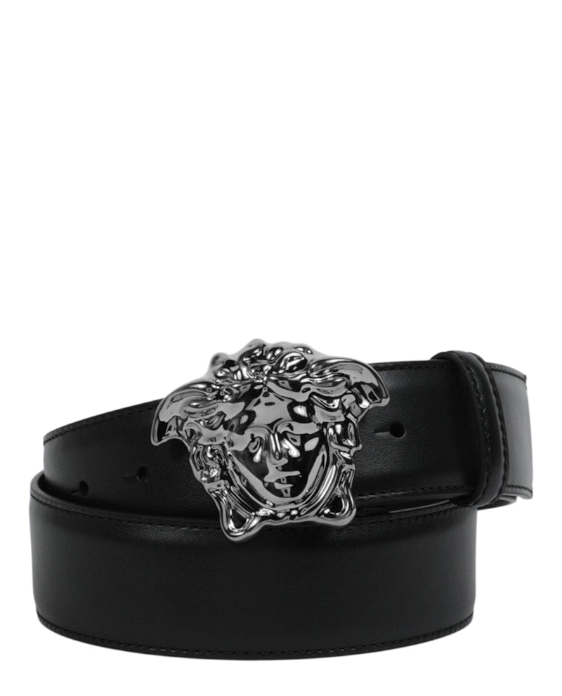 Versace La Medusa Leather Belt Black/Ruthenium