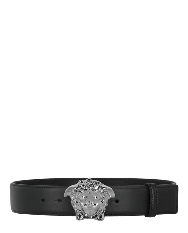 Versace La Medusa Leather Belt Black/Ruthenium