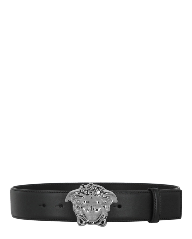 Versace La Medusa Leather Belt Black/Ruthenium