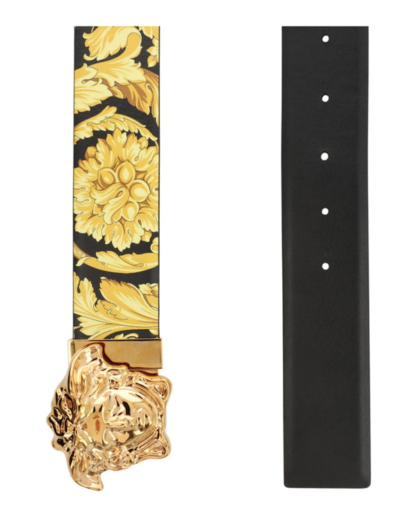 Versace La Medusa Reversible Leather Belt Gold-tone Black
