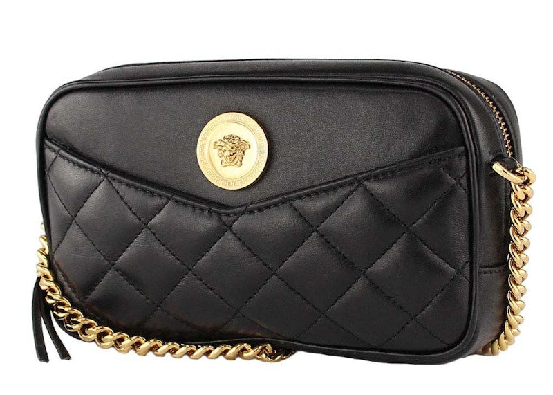 Versace Quilted Leather Small Camera Bag Black