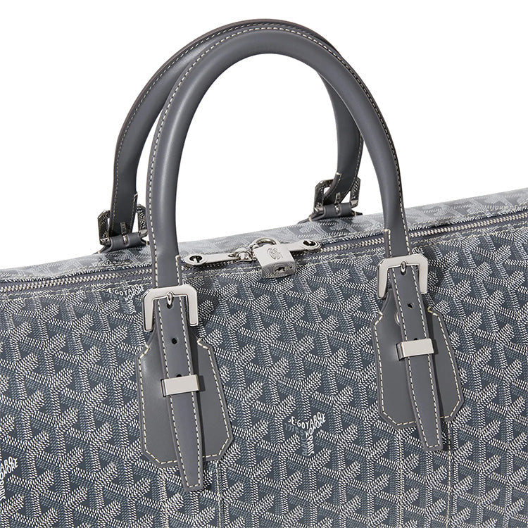 GOYARD Boston Canvas With Leather Portable Crossbody Bag, Travel Bag Medium Size Unisex Gray