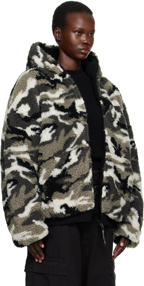 Balenciaga Gray Ski Zip-Up Hoodie in Grey Camo fleece