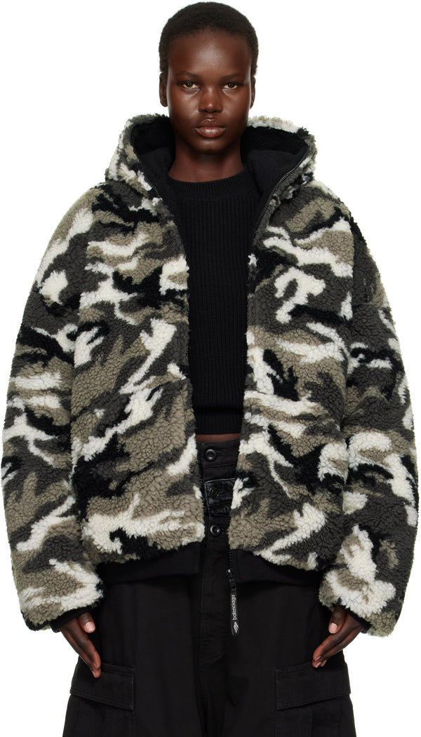 Balenciaga Gray Ski Zip-Up Hoodie in Grey Camo fleece
