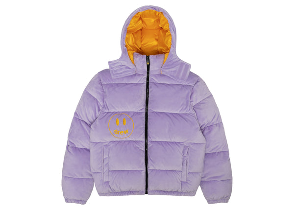 Drew house plush hooded puffer jacket lavender