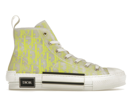 Dior B23 High Top Blanc Jaune Oblique