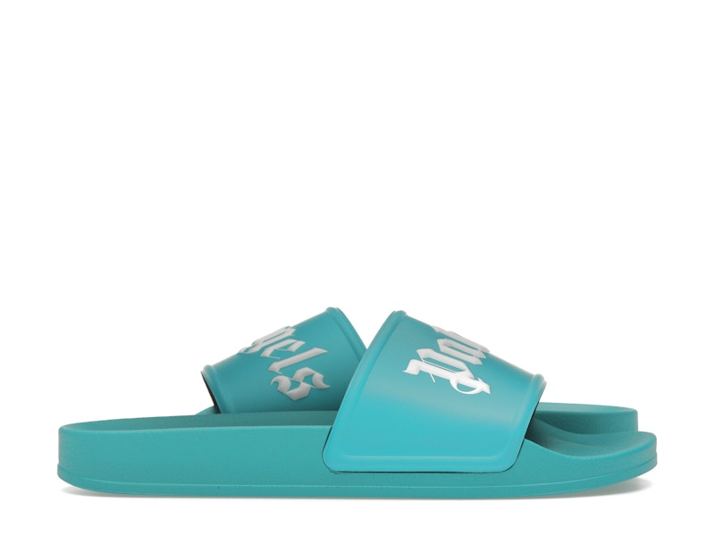Palm Angels Logo Pool Slides Light Blue