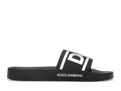 Dolce &amp; Gabbana Beachwear Sliders DG Logo Black White 