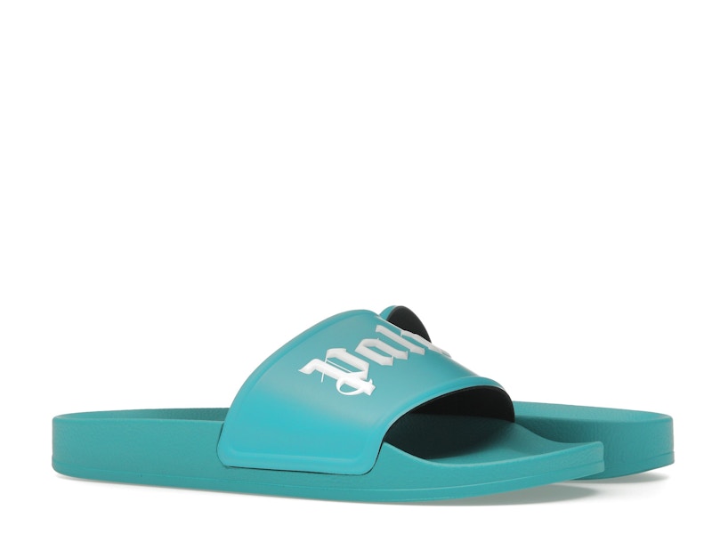 Palm Angels Logo Pool Slides Light Blue