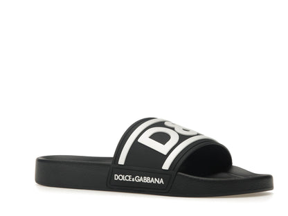 Dolce & Gabbana Beachwear Sliders DG Logo Black White