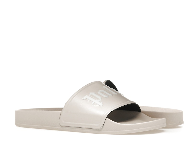 Palm Angels Logo Slide Beige White