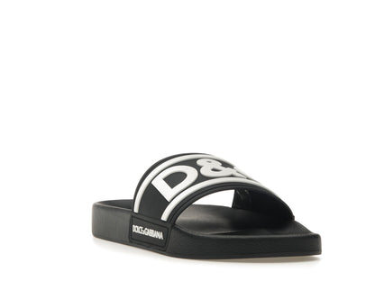 Dolce &amp; Gabbana Beachwear Sliders DG Logo Black White 