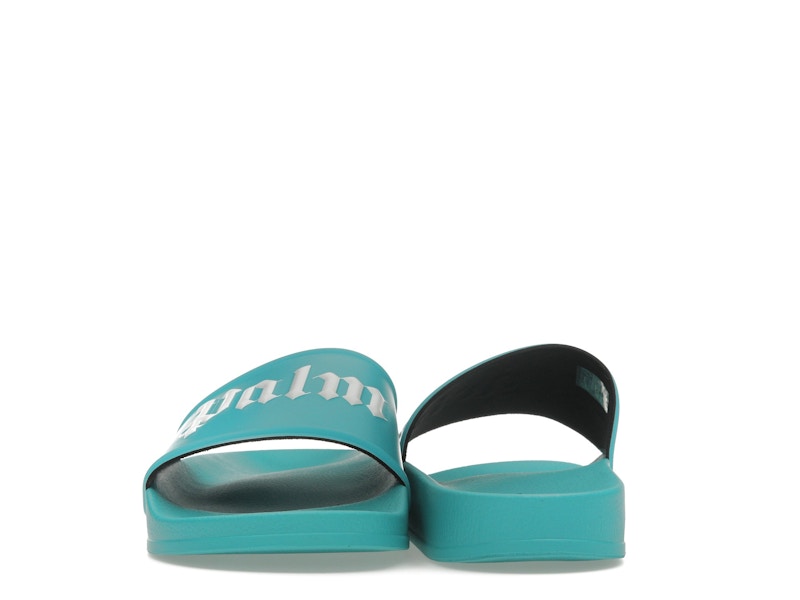 Palm Angels Logo Pool Slides Light Blue