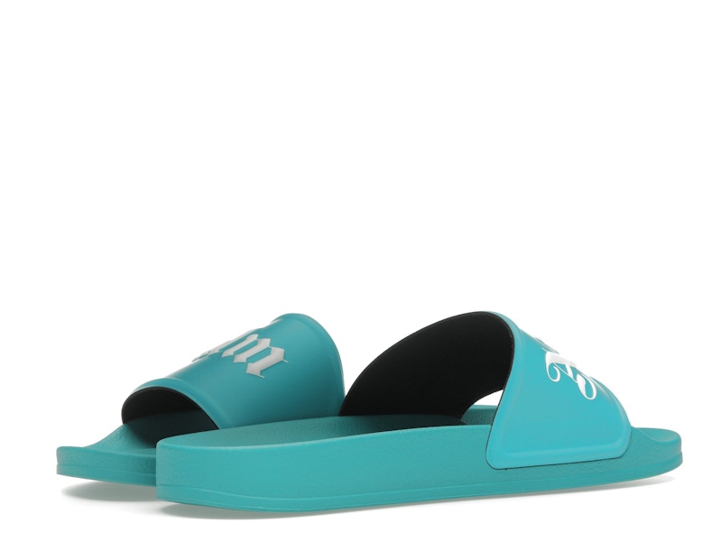 Palm Angels Logo Pool Slides Light Blue